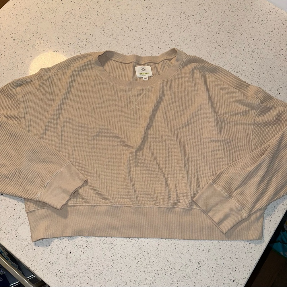 Offline by Aerie Waffle Oversized Long Sleeve Crop Top